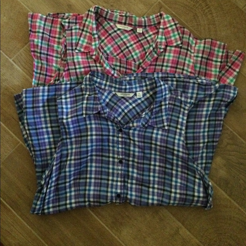 Two cotton plaid button down sleeveless tunics