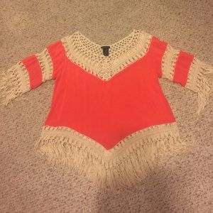 Coral and fringe top