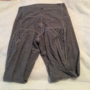 Heathers gray lululemon capris with cutout on calf