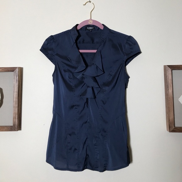 Express Ruffle Blouse - Blue - Picture 1 of 4