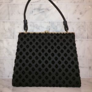 Vintage 1960's purse, black velveteen dots