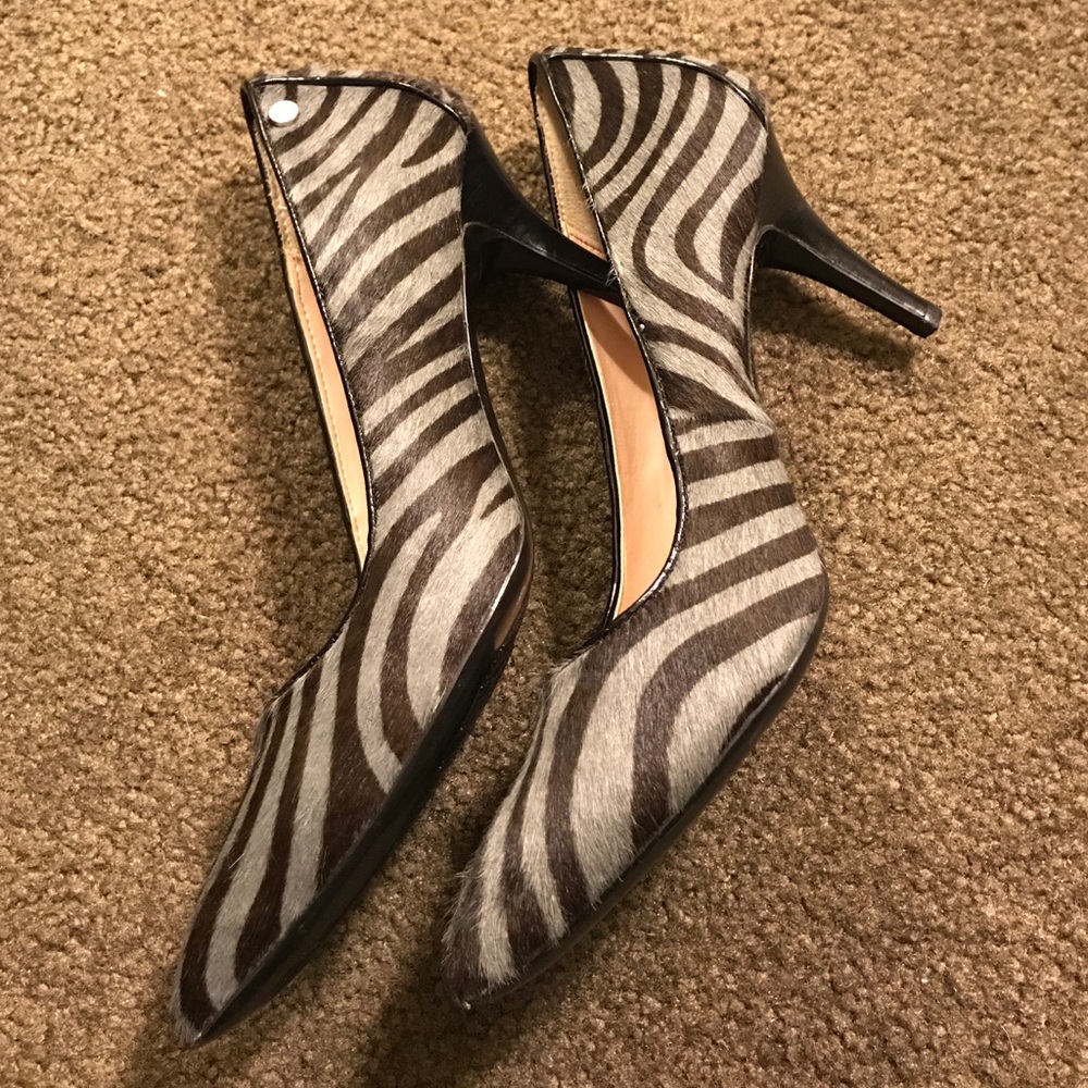 New Calvin Klein 7 zebra print cow hide heel