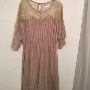 Nude/ Pink tint dress with Gold lace