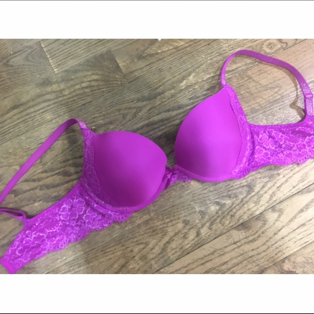 VICTORIAS SECRET BRIGHT PURPLE LACE BRA - 34D