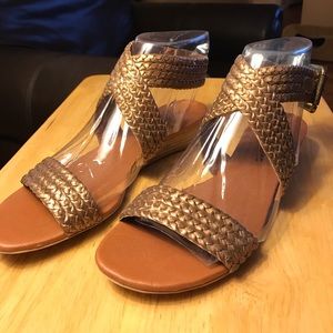 Audrey Brooke copper ankle wrap sandal