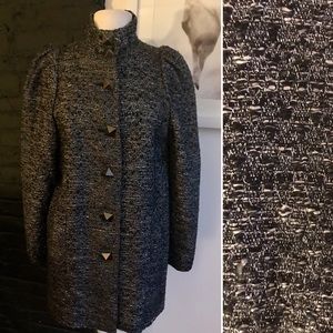 Chic Monochrome Tweed/ Bouclé Coat w/ Stud Buttons