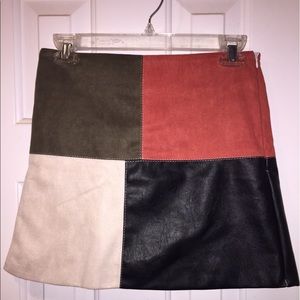 Patchwork Zipper Detail Fitted Skirt