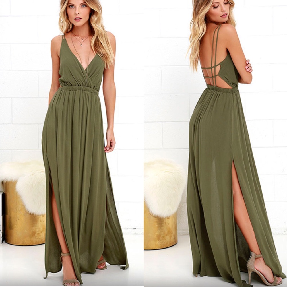 "Lost in Paradise" olive green summer maxi dress