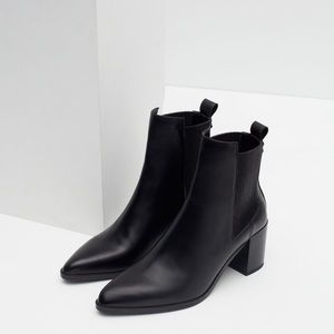 NWT Zara Woman Black Leather Heeled Boots