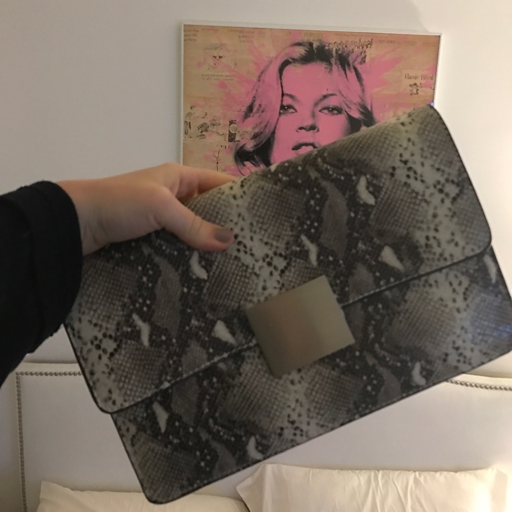 Faux snake skin clutch