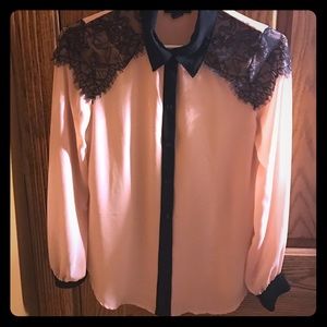 Pale Pink Blouse with Lace Detail