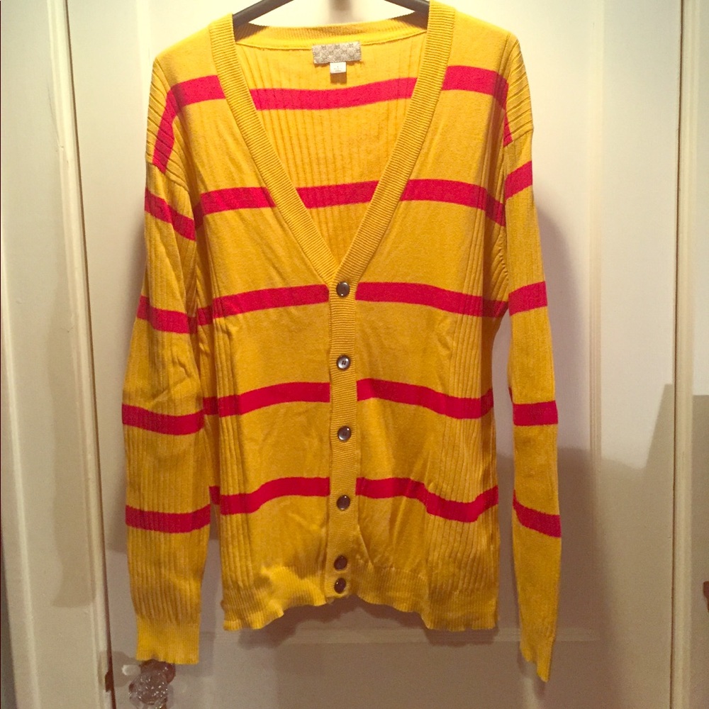 Yellow and red striped cardigan