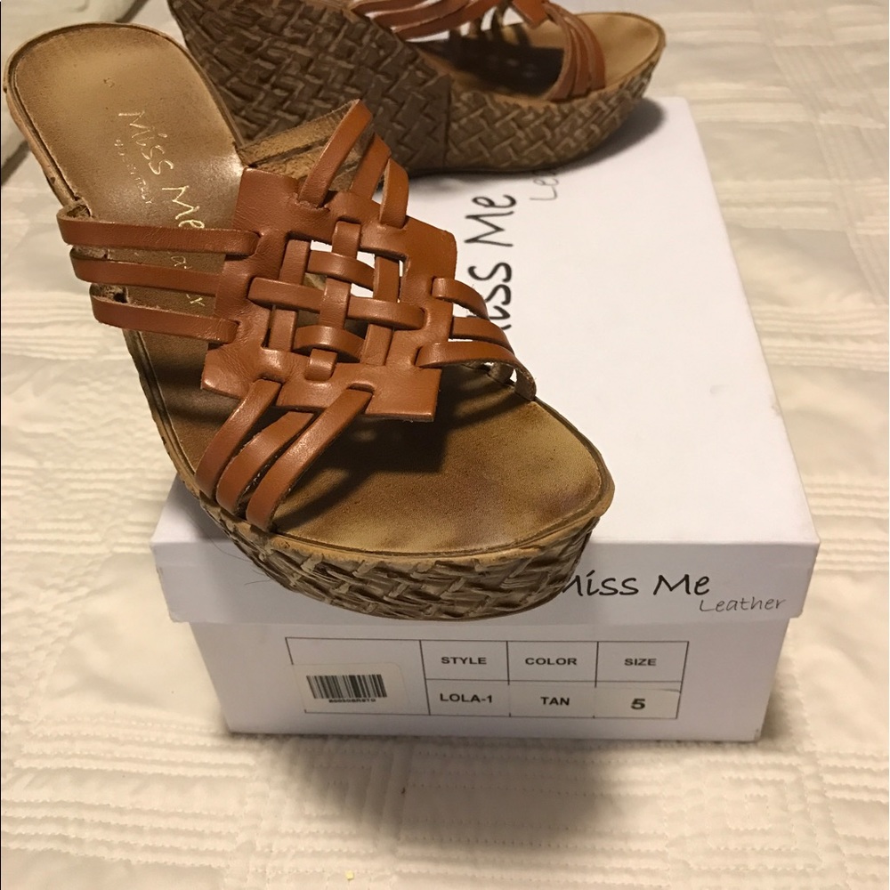 Miss me leather wedge sandals