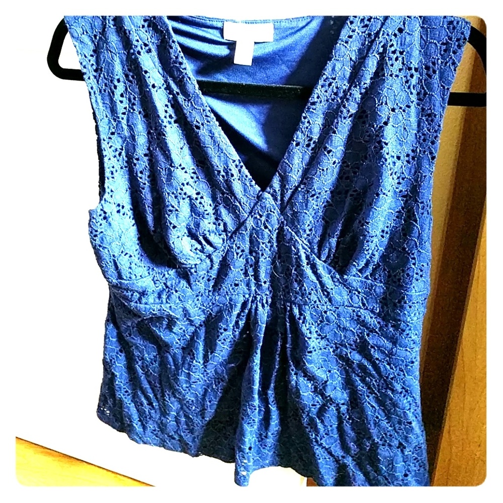 Lined lace top, blue Charter club