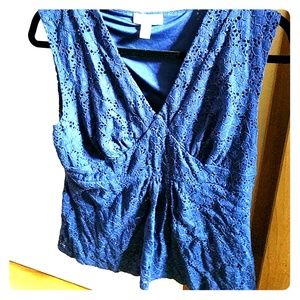Lined lace top, blue Charter club