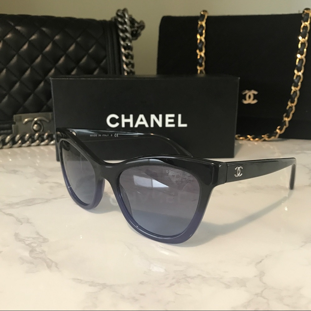 Authentic Chanel Cat Eye Black/Blue Sunglasses