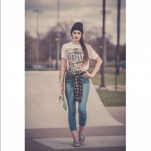 High Waisted Light Jeans with Rosegold Buttons