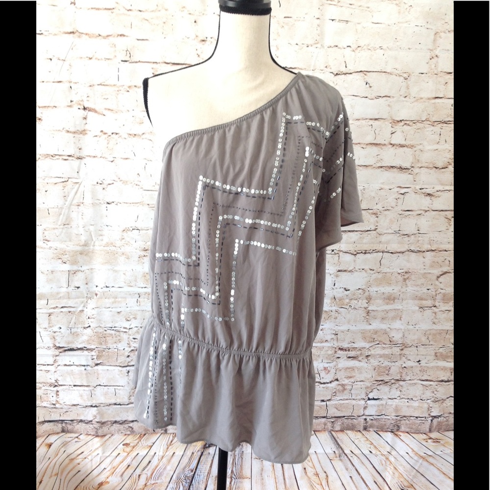 Womens One Shoulder Embellished Shirt