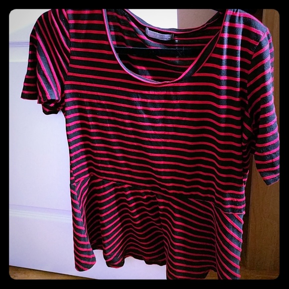 Red striped peplum top - Picture 1 of 3