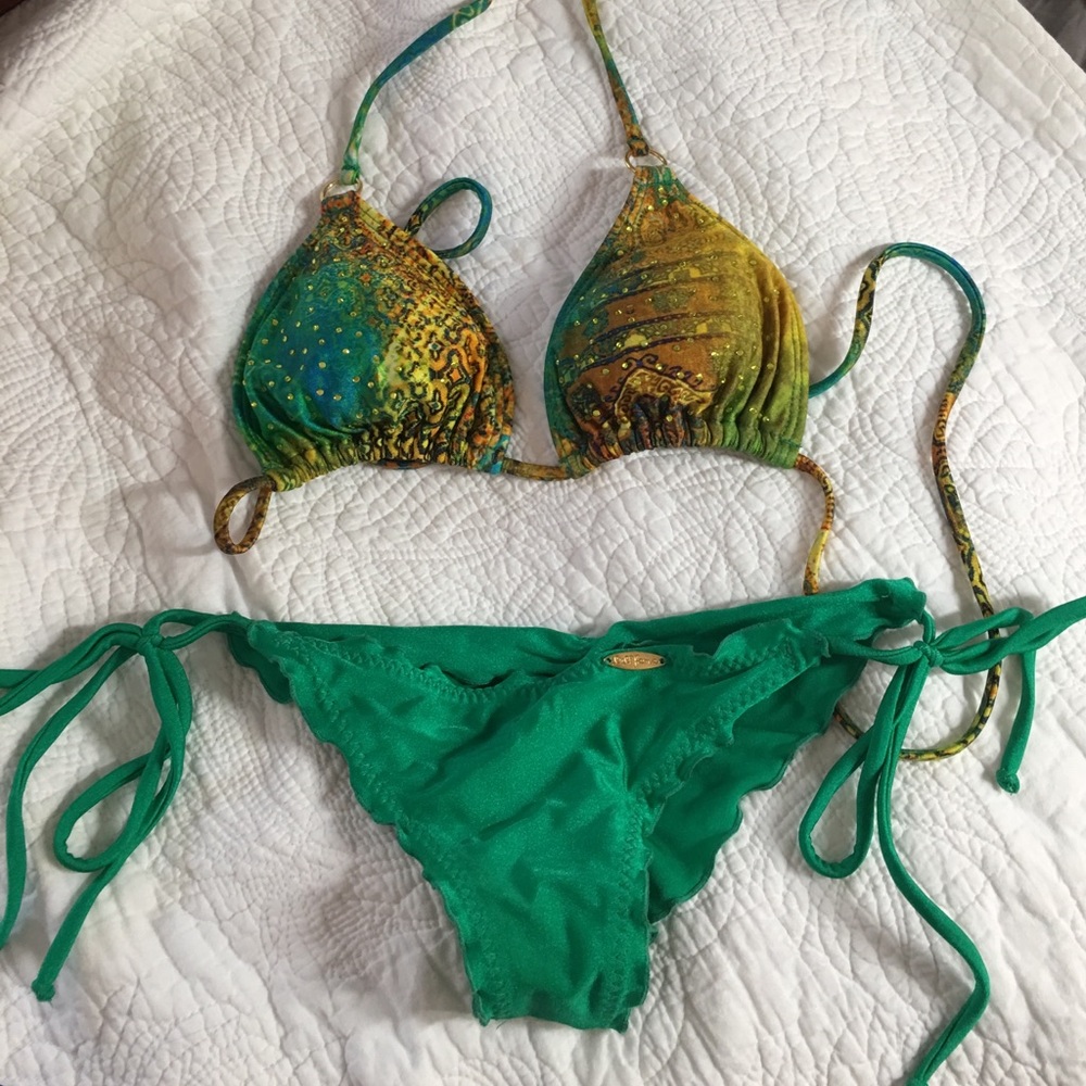 Green bikini w / Swarovski crystal detailing.