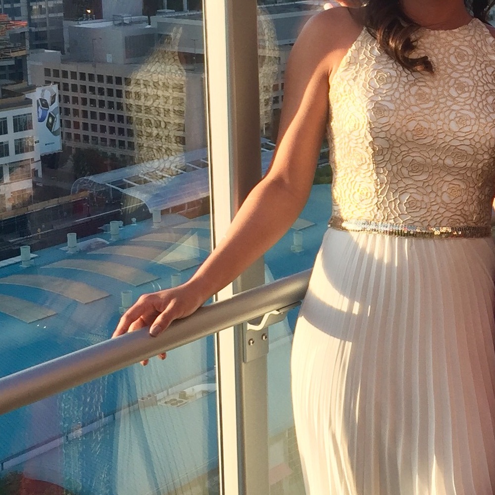 gold and white prom dress