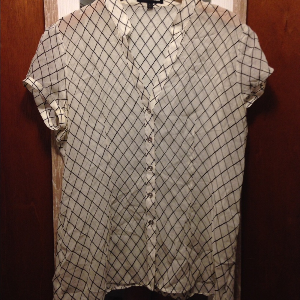 Express black and white diamond print blouse