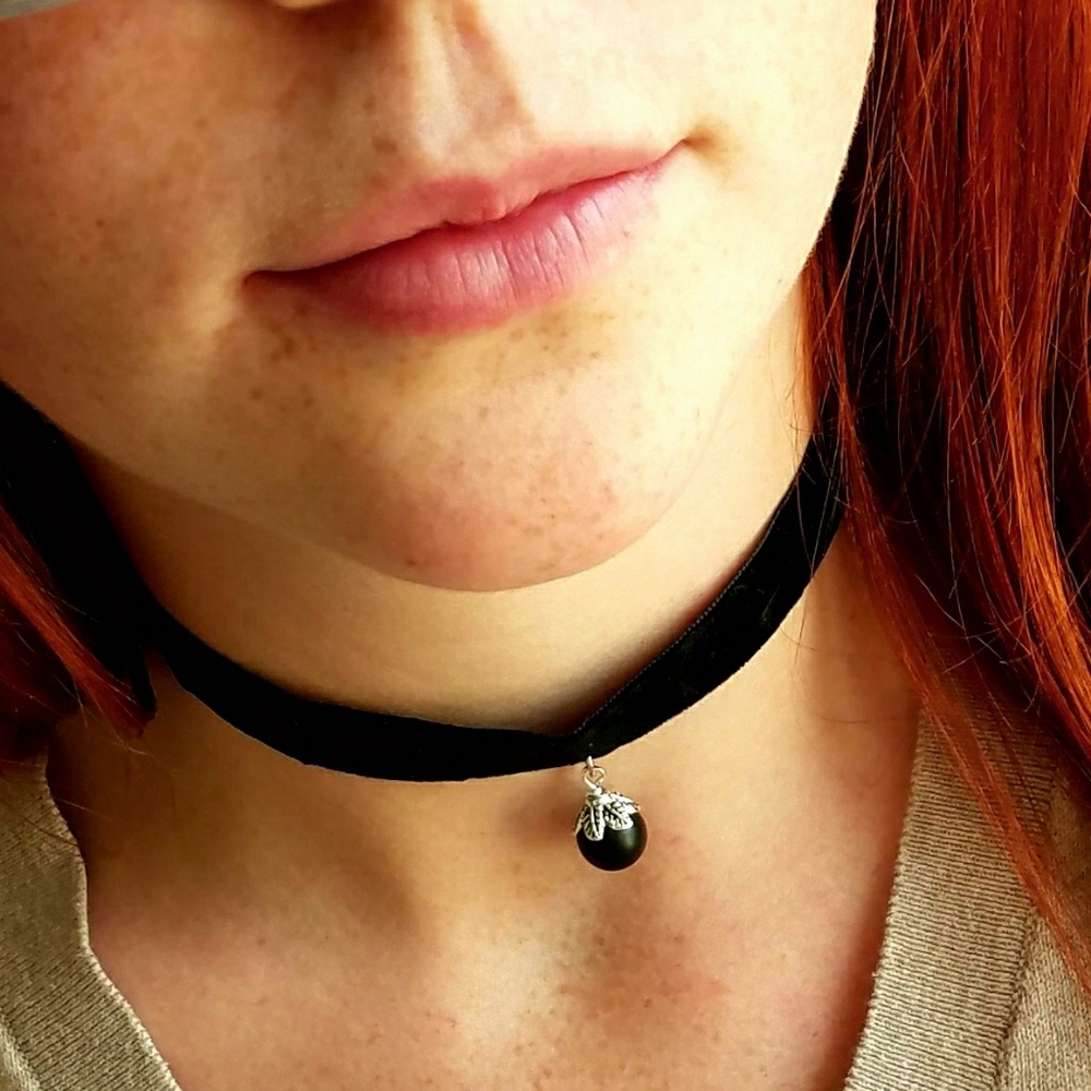 💖New Black Onyx with Black Velvet Choker