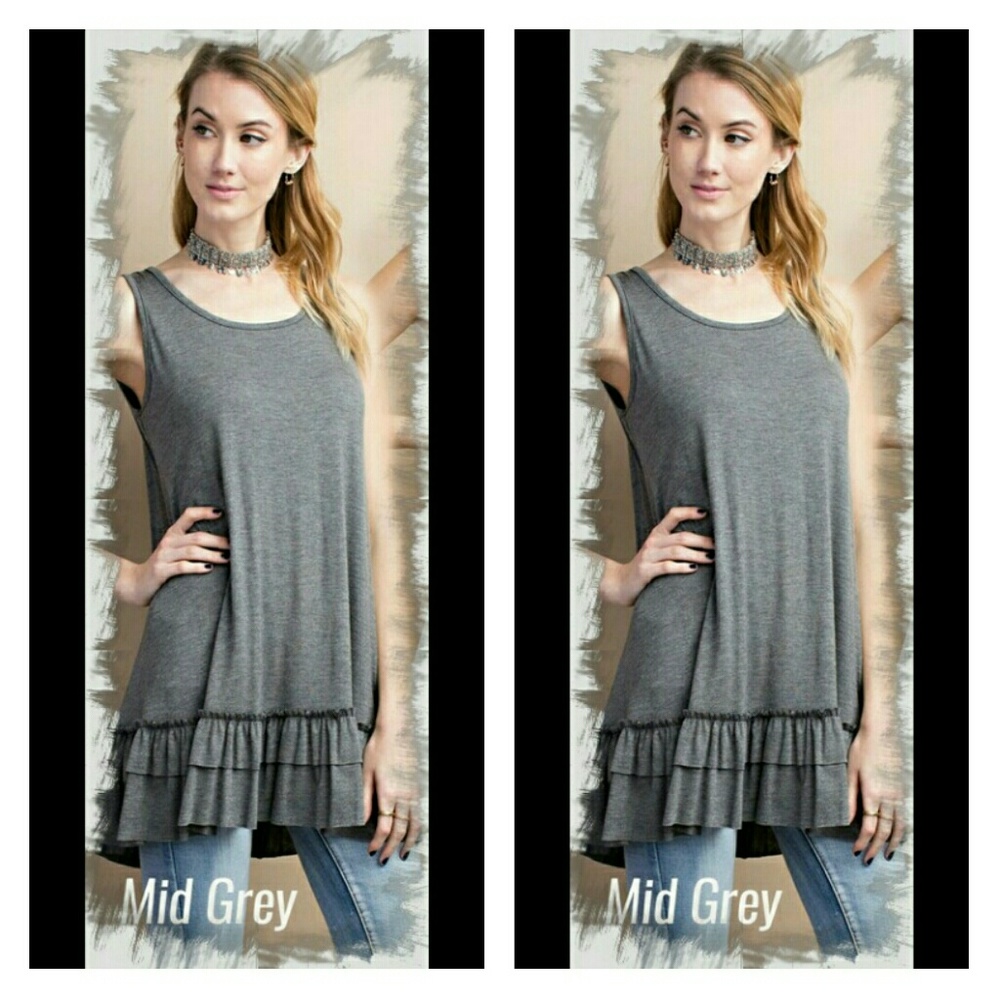 🔴   Sleeveless GREY Ruffled Top