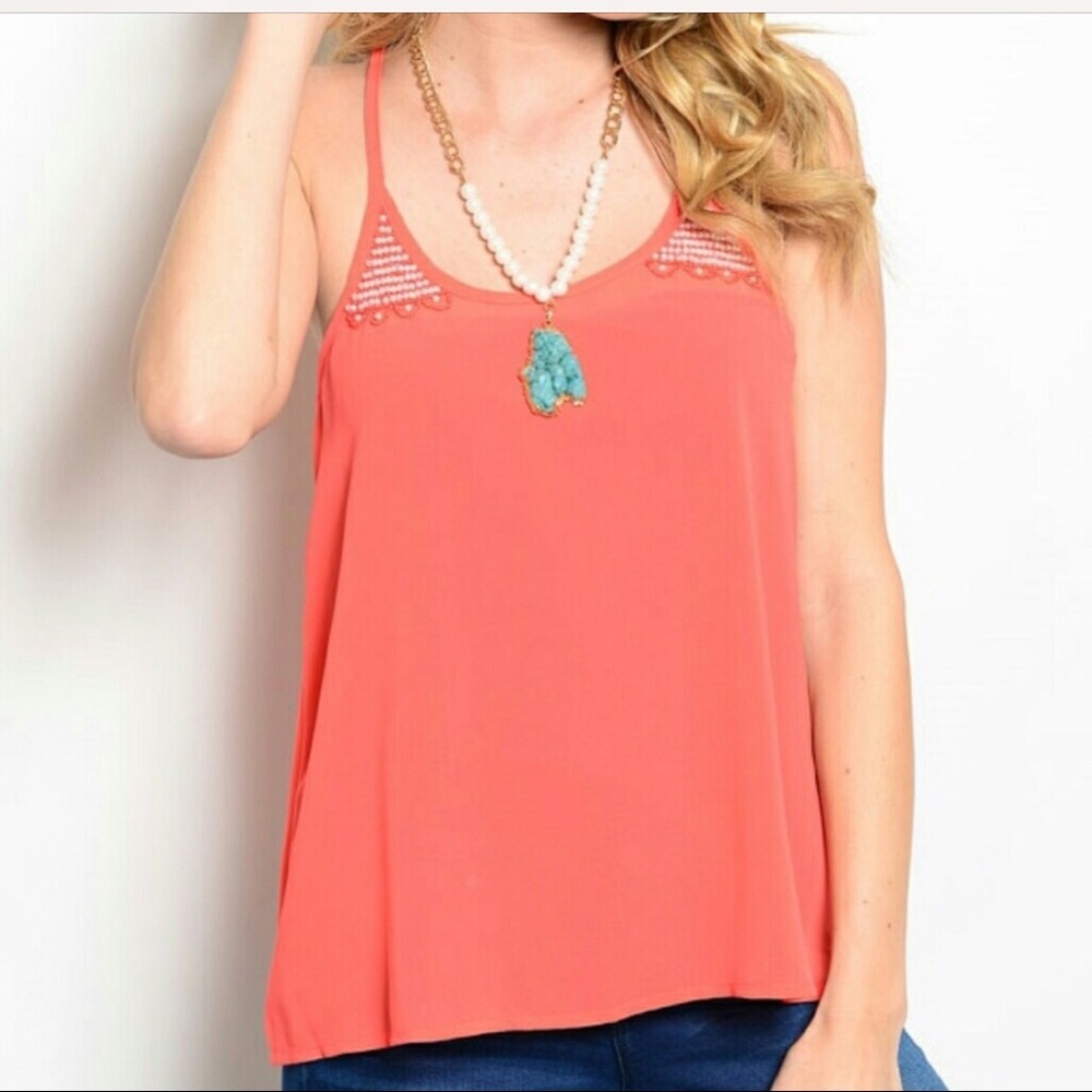 🆑FINAL PRICE‼️🍊CORAL, BEADED TANK TOP🍊