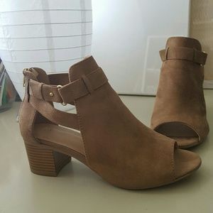 Suede cutout open toed booties