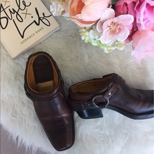 Brown leather backless clog