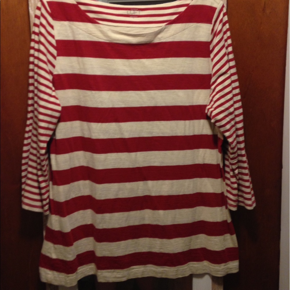 Ann Taylor Loft boat neck top red and tan stripe