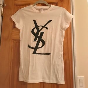NEVER WORN white t-shirt with YSL in black detail