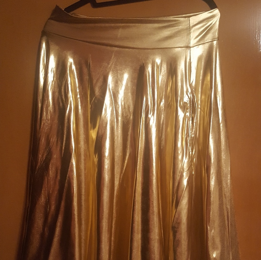 Gold Metallic Agnes and Dora Midi Skirt