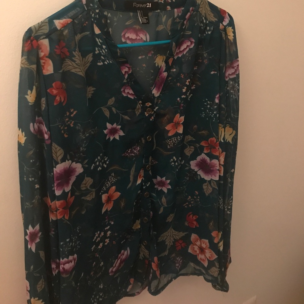 Teal Floral Button Down