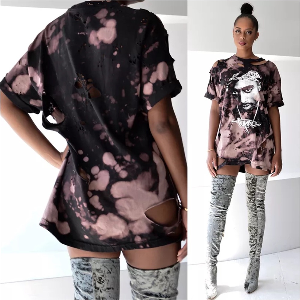 LAST ONE! Sz Medium TUPAC Ripped Retro Bandana Tee - Picture 2 of 5