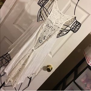 You are not Alone white asymmetrical Lacey tank