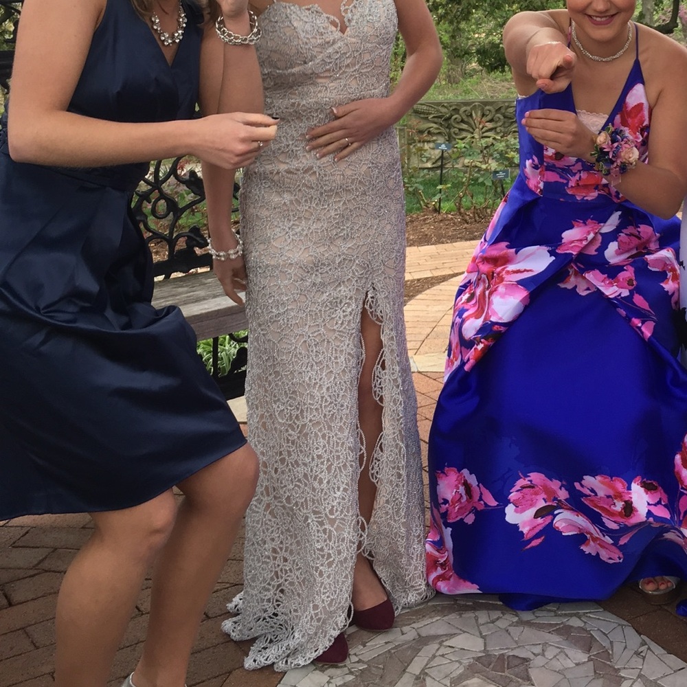 Silver and light pink prom dress