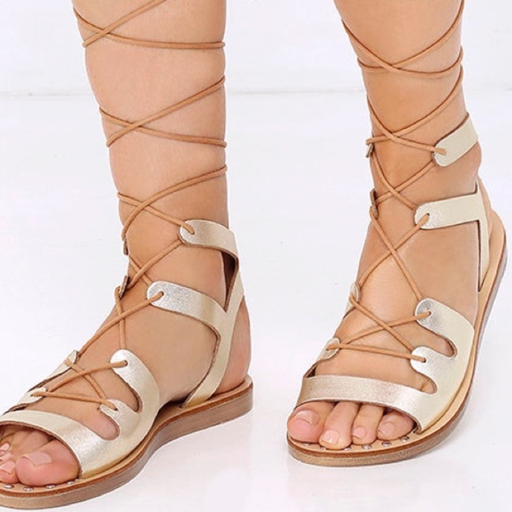 Steve Madden Rella Lace Up Sandal (Gold Leather)