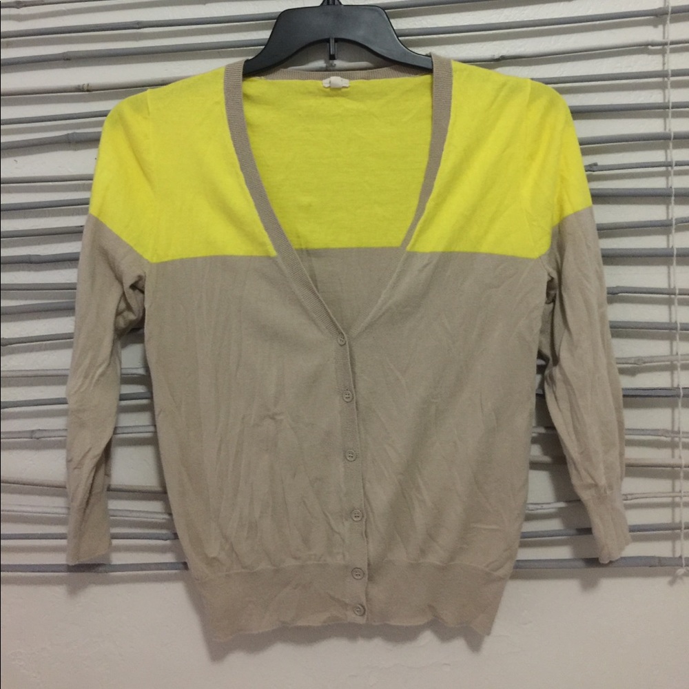 Jcrew color block cardigan yellow and khaki