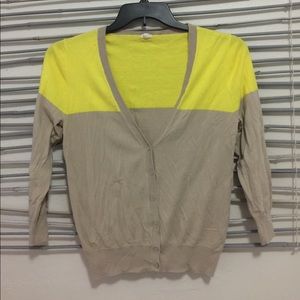 Jcrew color block cardigan yellow and khaki