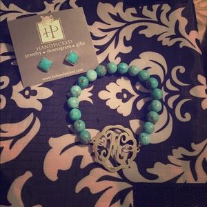 Earring and monogrammed bracelet set