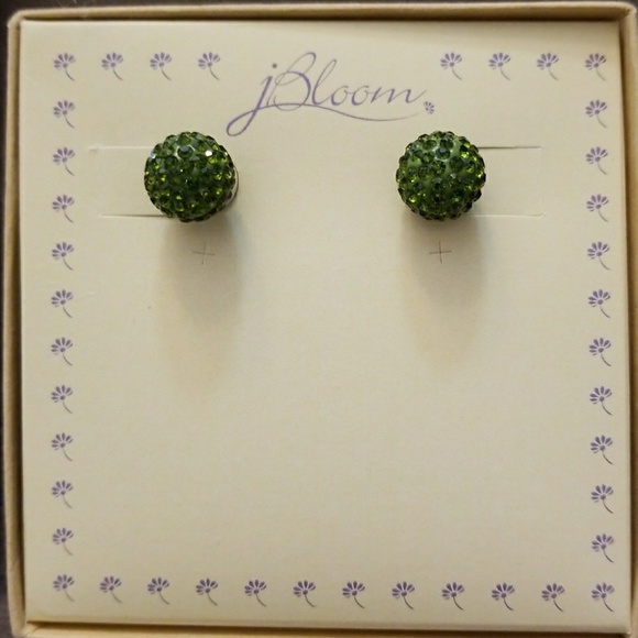 Dark GREEN  round Rhinestones Earrings - Picture 5 of 5