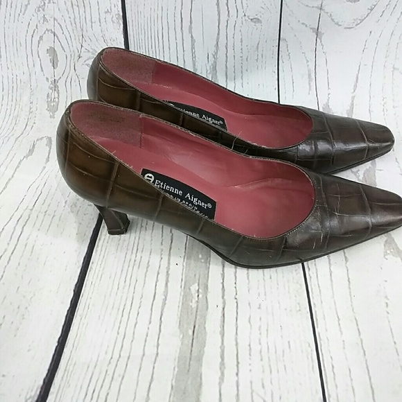Escarpins Etienne Aigner Nadine - Taille 8.5, Marron Foncé, à Brides Et Bout Rond