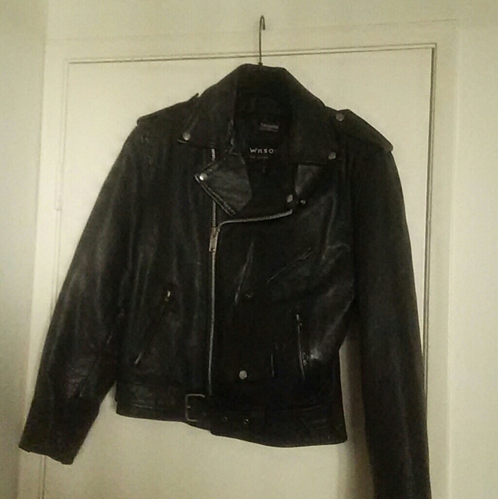 Black heavy duty leather bikers jacket