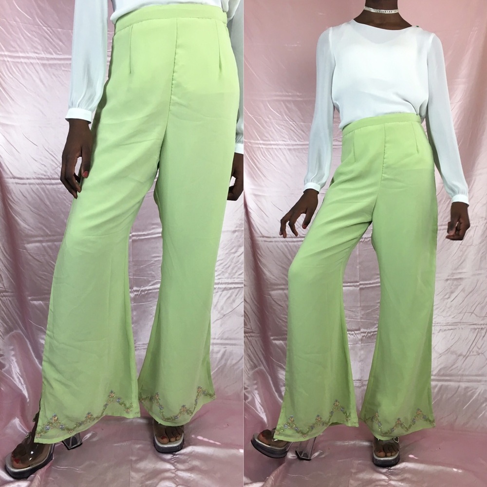 Vintage high waisted wide leg Chiffon pants 60s
