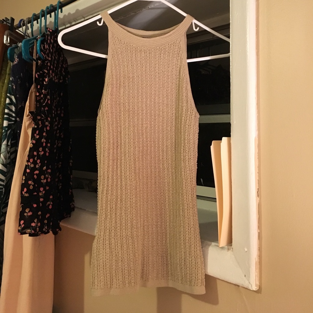 Ann Taylor tan knitted sleeveless high neck tank