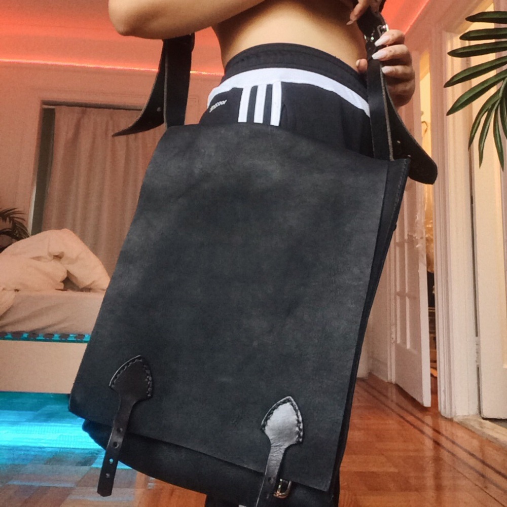 Thick sturdy handmade leather messenger bag