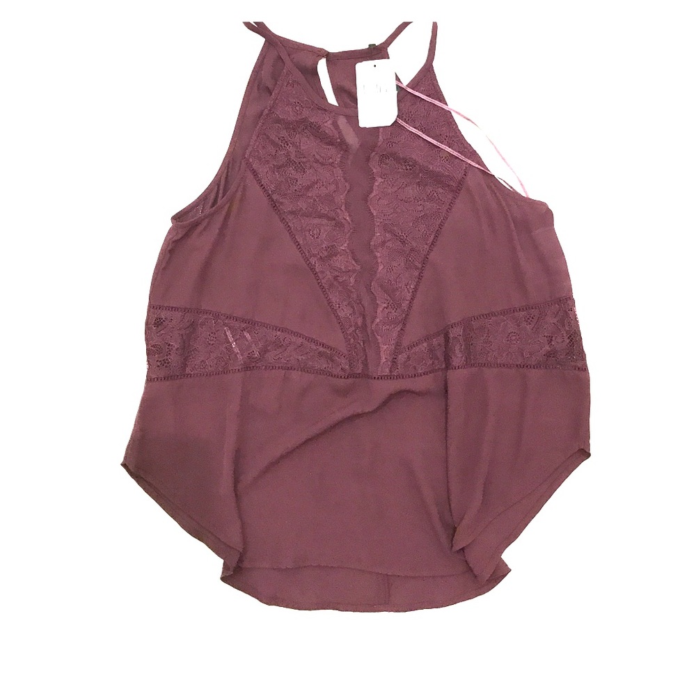 Burgundy tank top with lace detail