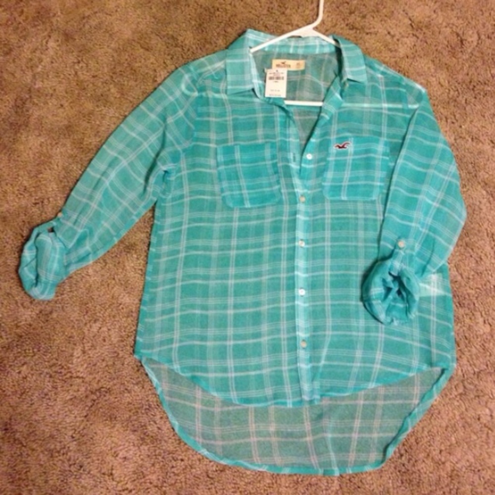Hollister Mint Green & White Plaid Button-up